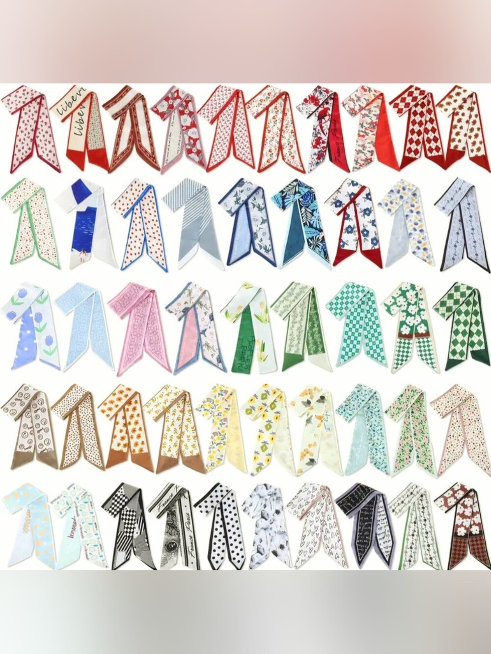 Twilly Style Scarves 10 Pieces Assorted - Picture 2 of 7